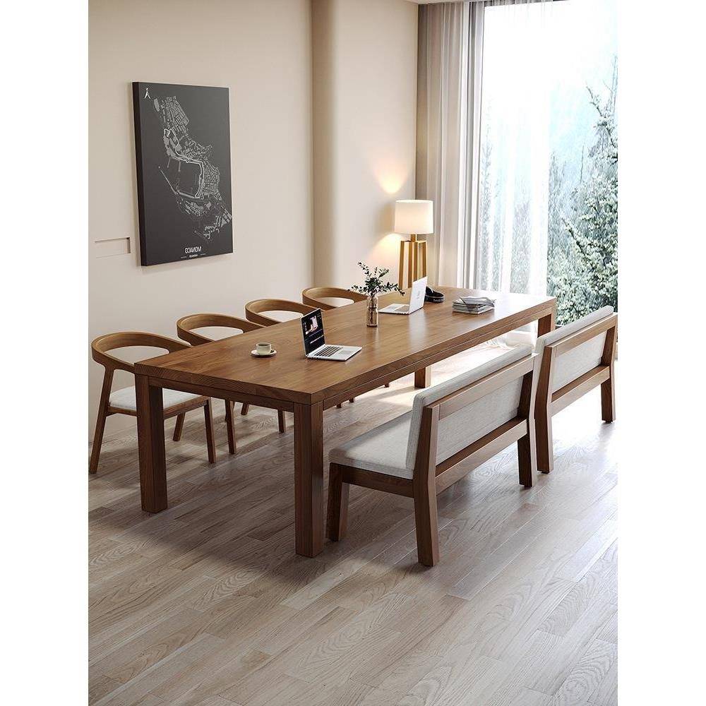 现代客厅大书桌工作台家用实木休闲区阅读桌桌椅学习桌办公长桌子