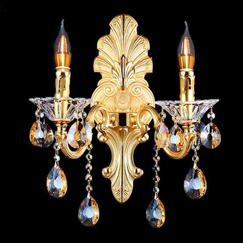 欧式合金蜡烛水晶壁灯时尚卧室过道客厅餐厅别墅法式墙灯低价促销
