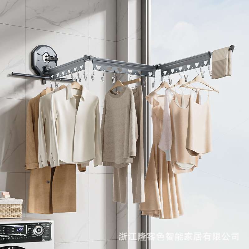 阳台折叠晾衣架免打孔吸盘衣架家用窗户凉衣杆隐形伸缩晾衣杆神器