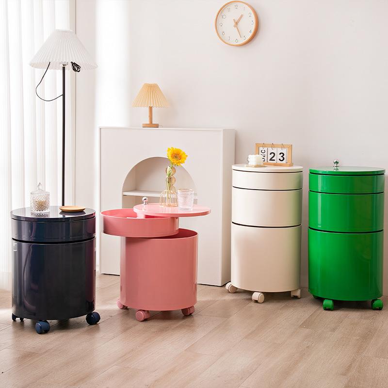 意式极简中古床头柜餐边柜边几收纳柜书房餐厅储物旋转边柜带轮