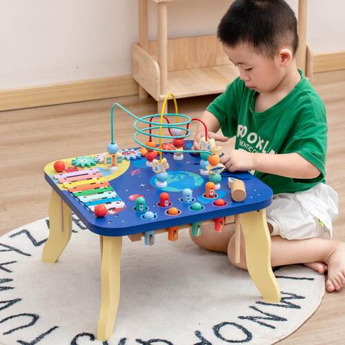 幼儿童木制绕珠游戏桌太空多功能益智早教玩具亲子互动玩具桌子