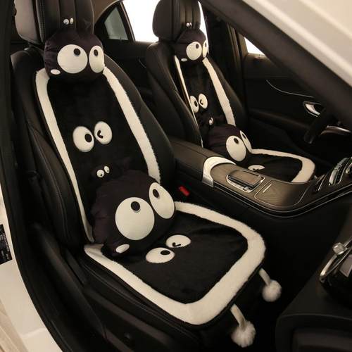 新品卡通汽车坐垫冬季毛绒车载座椅保暖座垫可爱大眼怪兽车内坐垫
