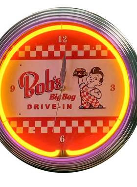 BOB汉堡小子霓虹灯钟玻璃霓虹灯复古收藏中古店超级好看