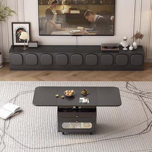2024新款家用法式复古电视柜落地客厅小户型黑色感组合柜新款