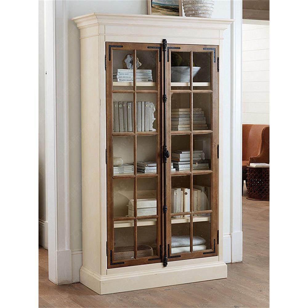 美式实木书柜书架置物架组合柜子白色简约轻奢落地客厅柜带玻璃门