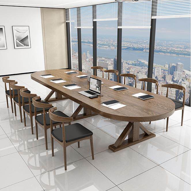 美式实木会议桌长桌loft办公室职员长条工作台公司培训洽谈桌椅子