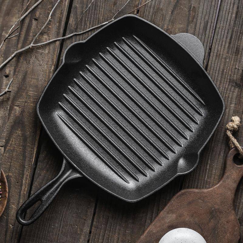 加厚铸铁牛排锅家用条纹牛扒煎锅平底锅无涂层不粘锅煎牛排专极凯