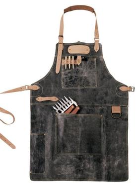 定与制美式时尚皮革防水防油围腰围裙发型师花艺师匠人工作服logo