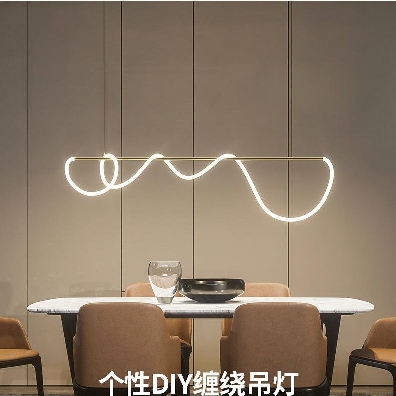 现代简约北欧设计感长条餐厅吊灯极简客厅饭厅吧台艺术线条造型灯