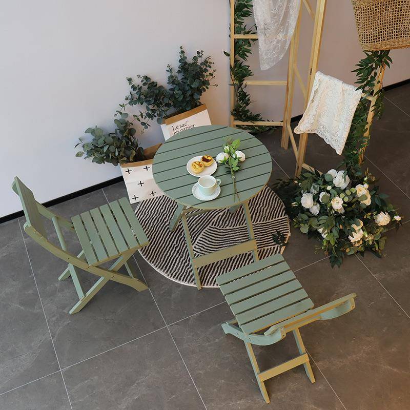 折叠餐桌实木免安装桌椅组合便携阳台木制圆桌学习书桌花