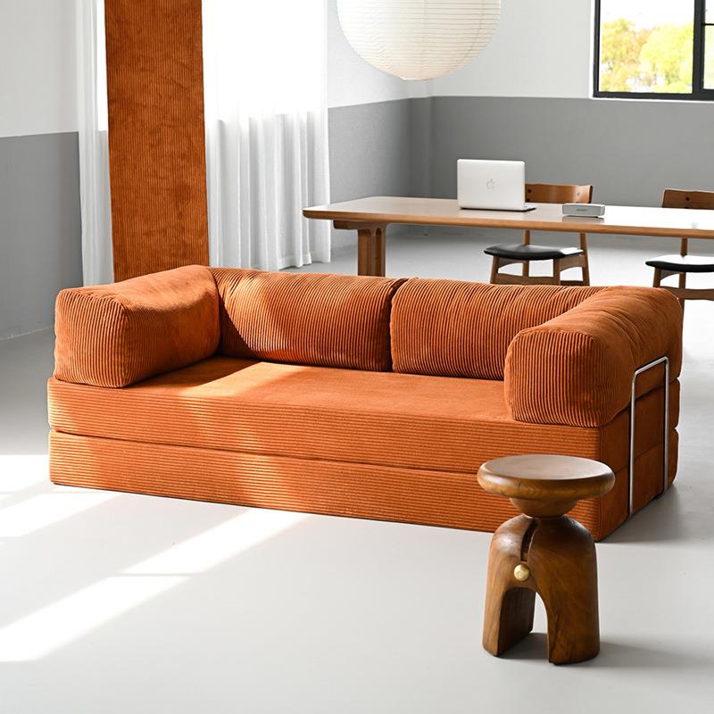 美拉德复古灯芯绒布艺沙发小户型客厅中古风可拆洗折叠懒人沙发床