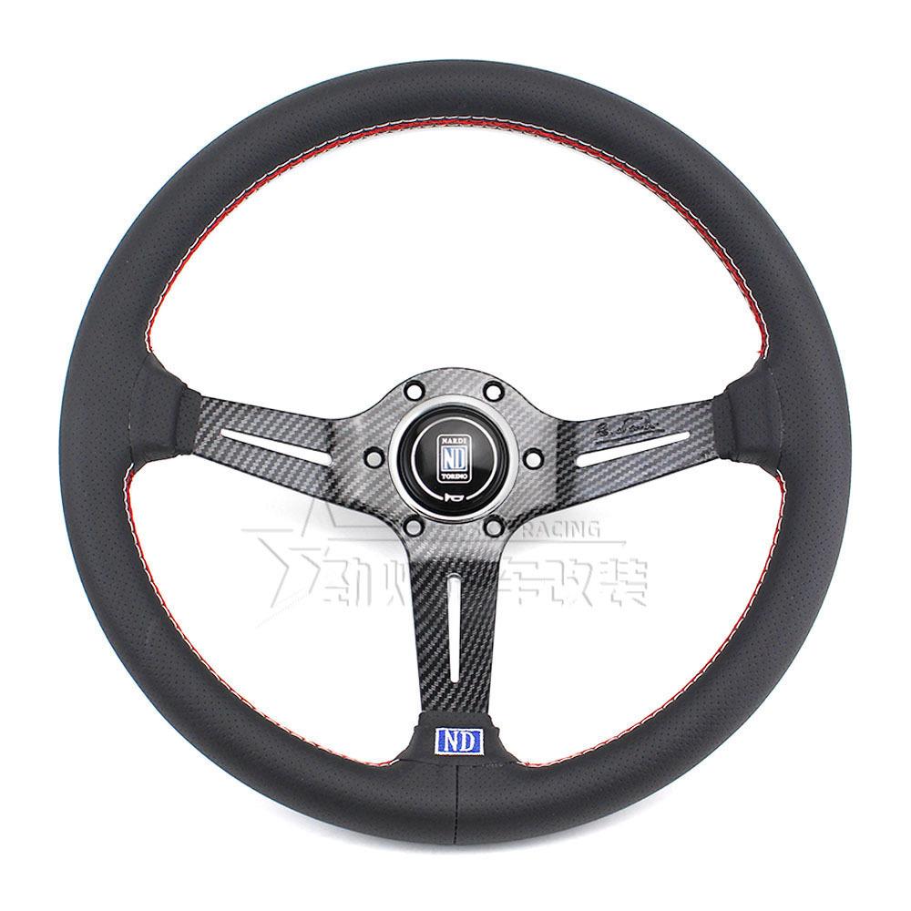 14寸汽车改装方向盘ND碳纤维水转印真皮方向盘改装赛车转向盘