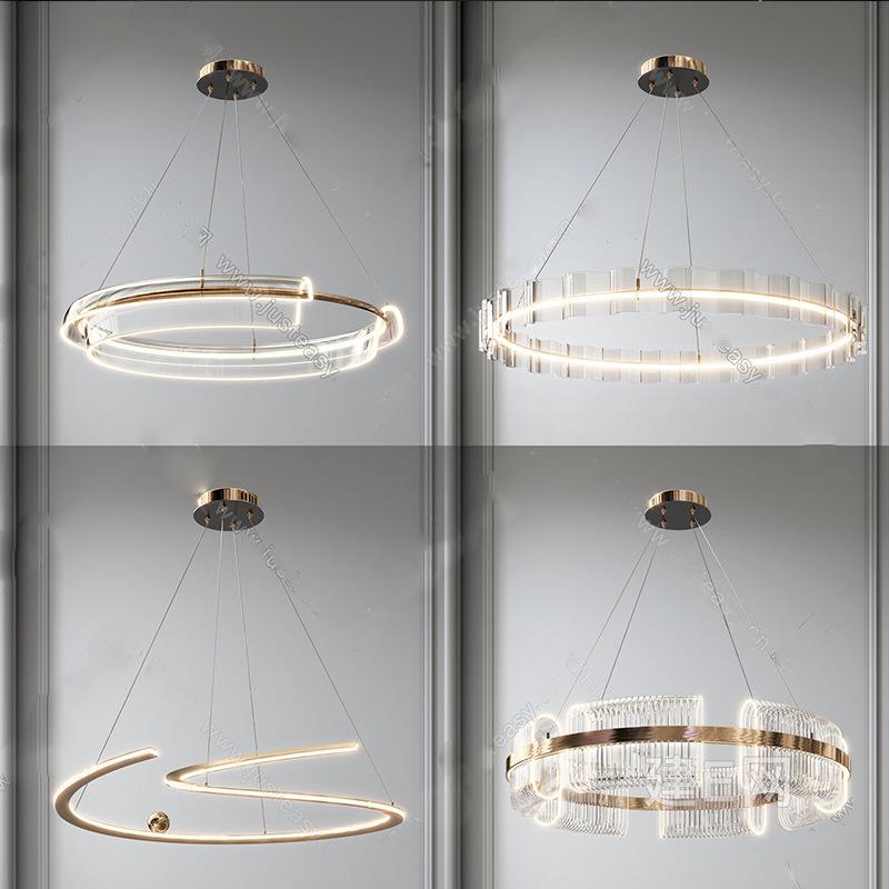 后现代轻奢客厅圆环亚克力吊灯设计师样板房卧室餐厅书房LED灯具