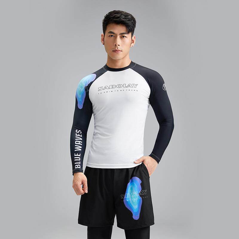 新款鲨宝莱男士分体泳衣泳裤套装男款夏季防晒UPF50+竞速冲浪服男