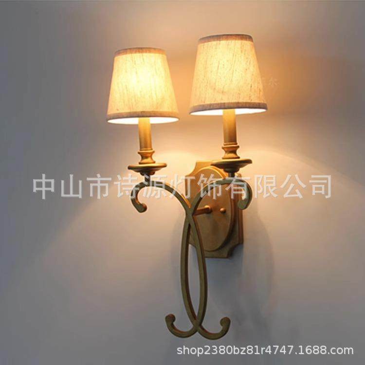 简约现代壁灯走廊过道铁艺美式创意室内墙床头灯双头仿古铜灯