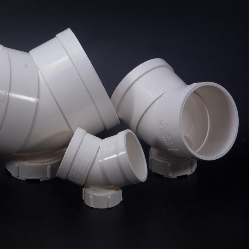 PVC门直弯45度带检查口排水下水管弯接头管件110昌盛塑胶厂价