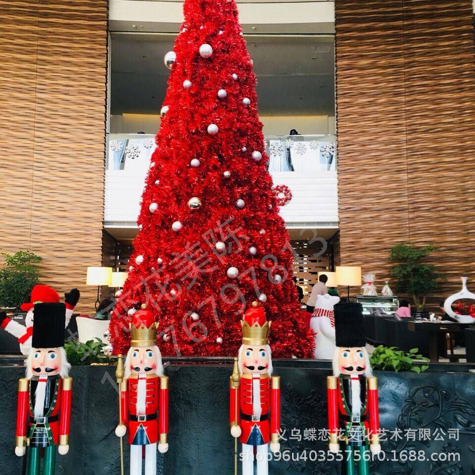 RGB彩灯音乐同步DMX512控制铁艺框架大红色仿真松枝圣诞树装置