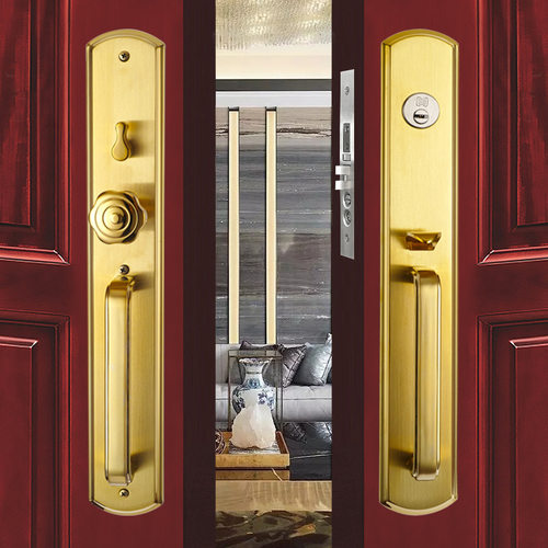 现货欧式别墅大门锁 实木大门对开门锁豪华版美式执手锁双拉大门