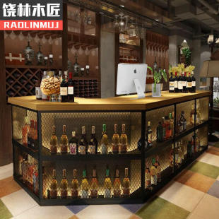 复古工业风收银台转角吧台烧烤店酒吧吧台餐厅健身房前台接待柜台