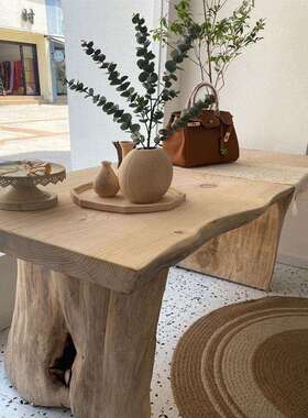 严选原木桌子服装店饰品鞋包摆放中岛流水台展示长桌实木办公大板