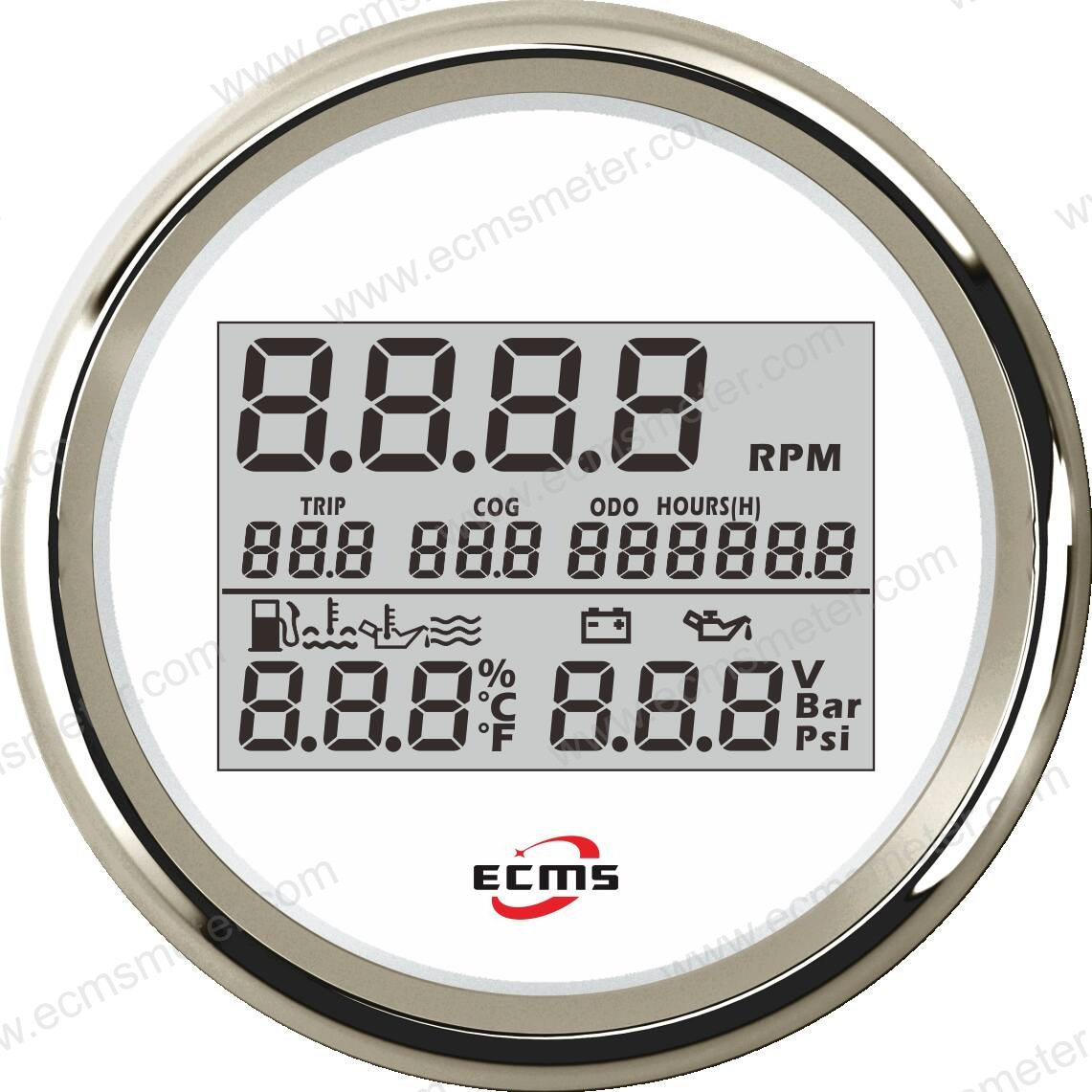 ECPΦ85mmLCD游艇游轮房车多功能转速油位水位水温油压电压表
