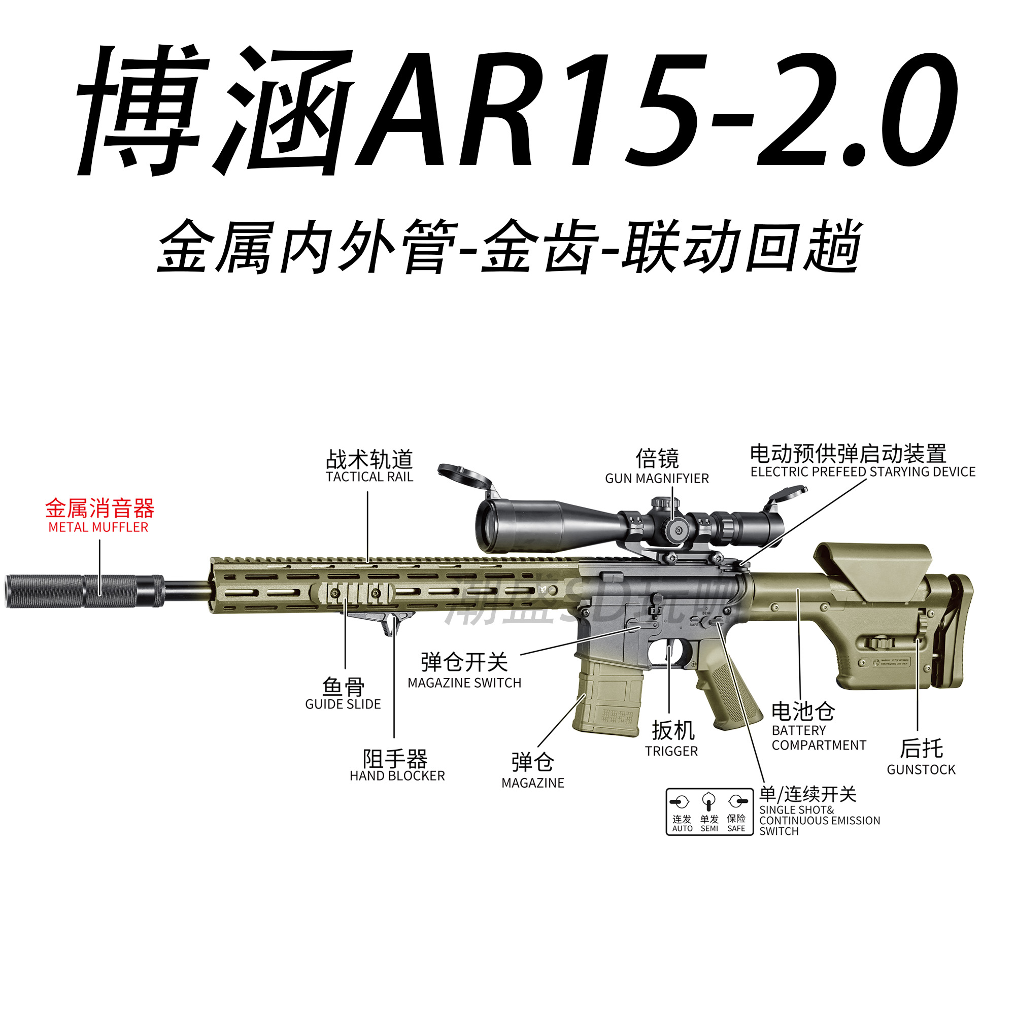 博涵AR15-2.0电动连发狙击玩具枪