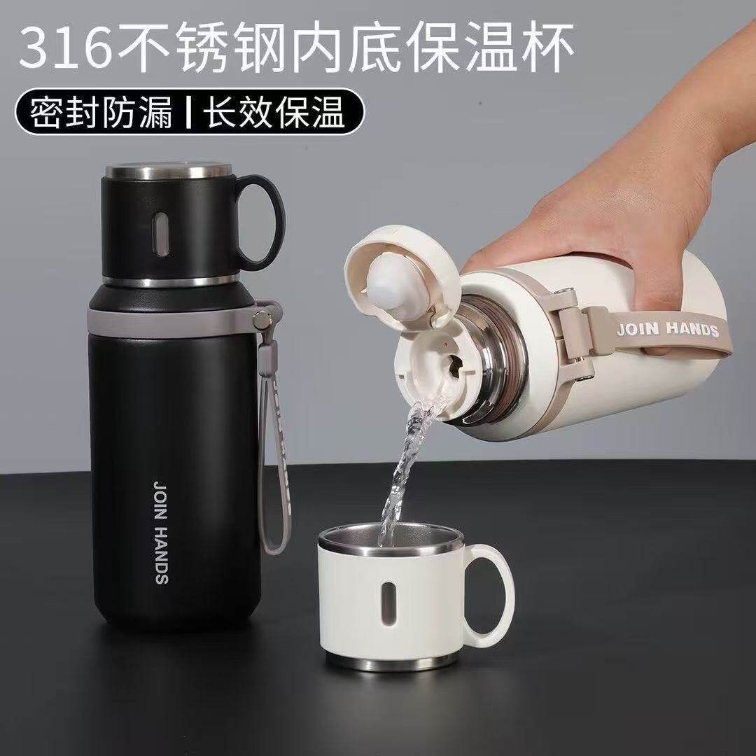 碗盖保温杯316不锈钢简约茶水分离泡茶杯大容量可携式提手运动水