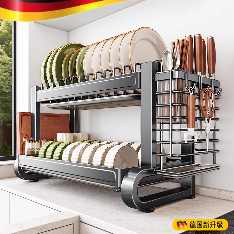 碗碟收纳架304不锈钢沥水架家用多层碗架厨房置物架放碗盘筷碗柜