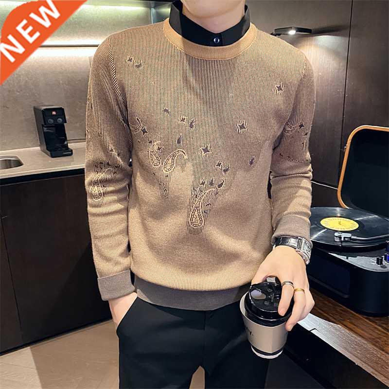 Autumn Winter Korean Men's Sweater FasJhion Fake Two Kn