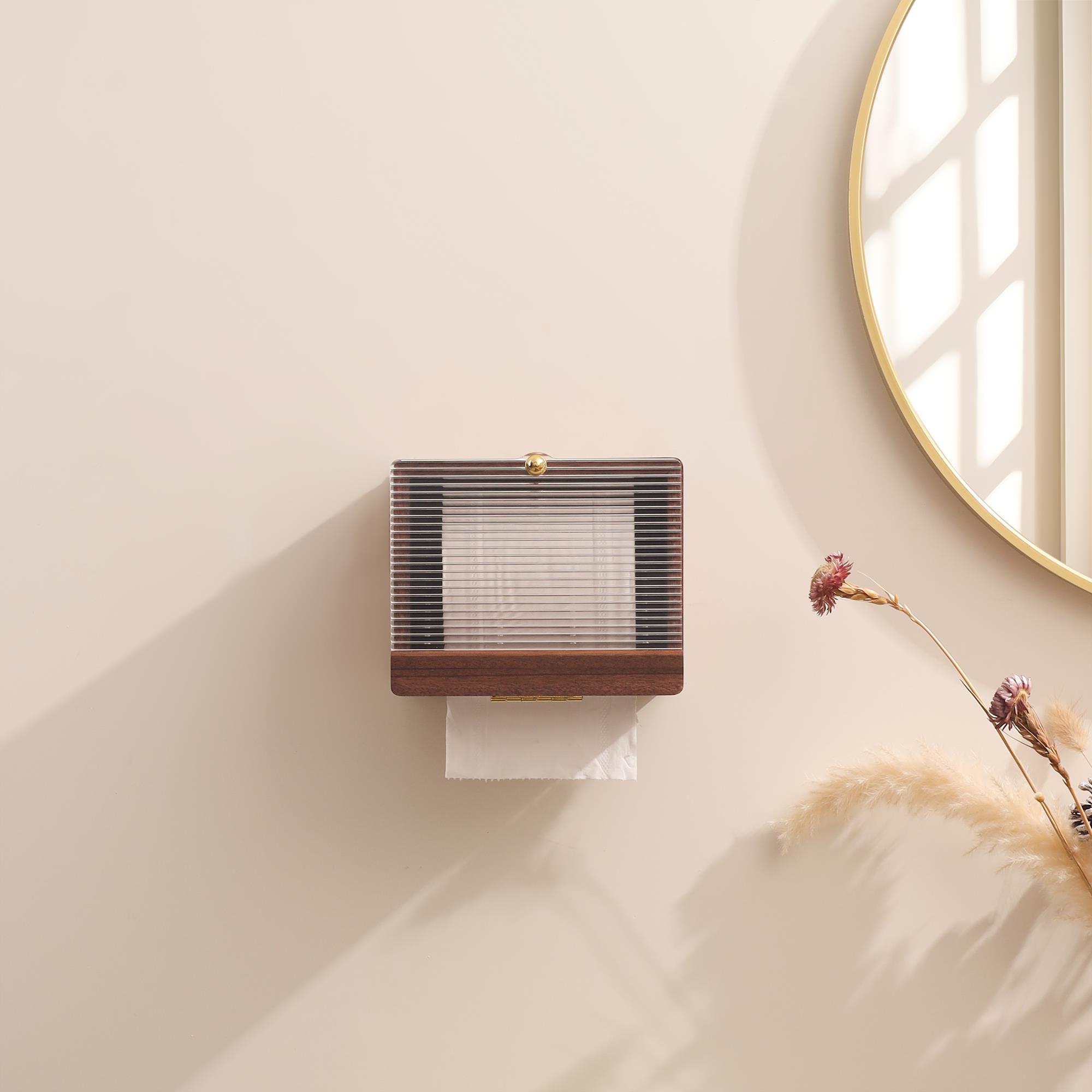 大容量实木卫生间壁挂式卷纸盒酒店名宿免打孔轻奢可置物纸巾架子