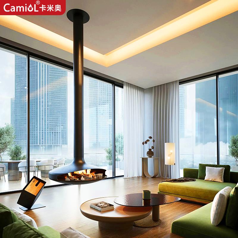 悬挂式飞碟壁炉吊挂家用燃木柴客厅装饰仿真火焰电子雾化酒精壁炉