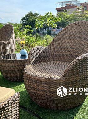编藤桌椅闲22-8-2-5藤椅三件套花园户外庭休院懒人沙发茶几桌椅组