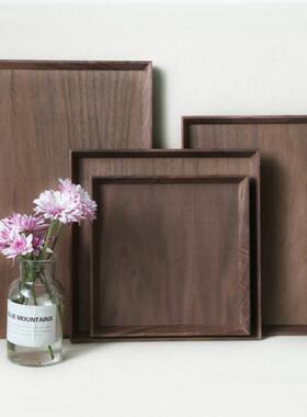 新中式黑胡桃木托 托盘榫卯结构长方形茶盘酒店端盘茶饮奶茶轻便