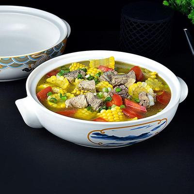 中式创意哑光白陶瓷双耳深汤碗饭店摆明档特色菜招牌菜展示煲防烫