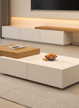 茶几简约现代北欧小户型客厅白色烤漆原木色长方形时尚储物茶桌