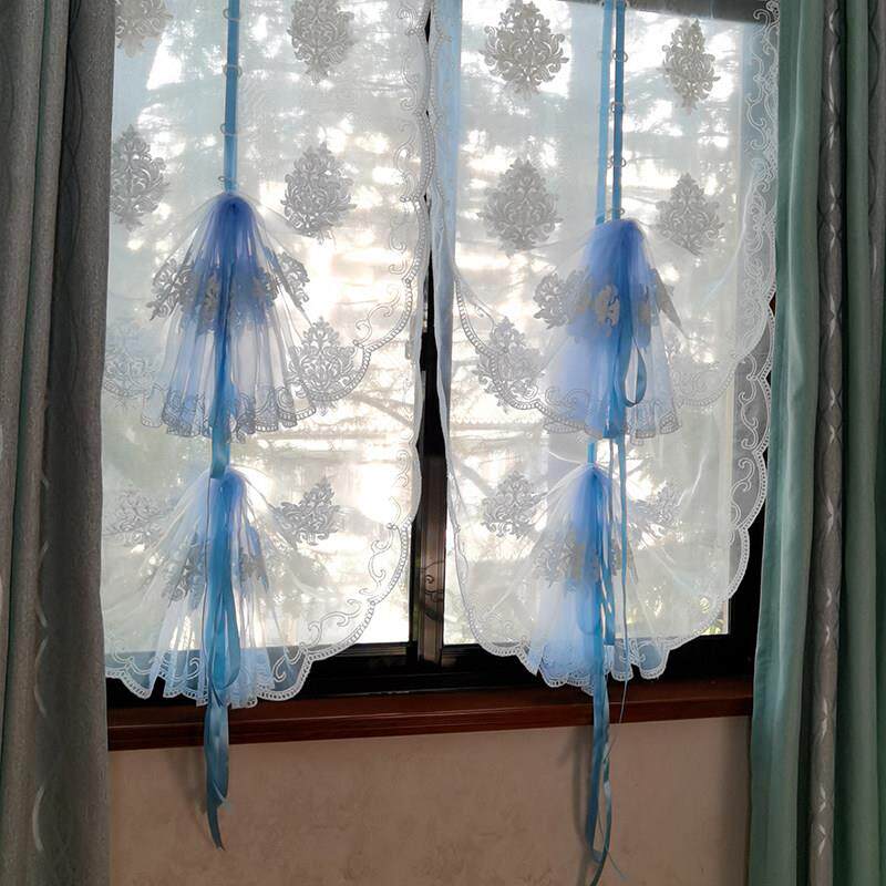 窗帘轻奢罗马帘提拉帘飘窗透光隔断客厅卧室装饰扇形免打孔纱帘