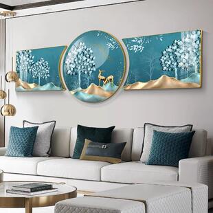 现代轻奢客厅装饰画沙发背景墙挂画高档大气壁画新款三联墙画玄关