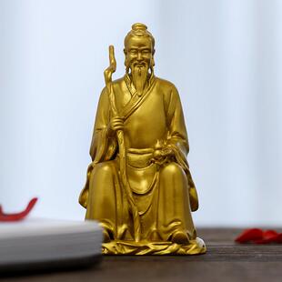 金色药王孙思邈铜像药王神像桌面小摆件雕像茶空间书房禅意装饰品