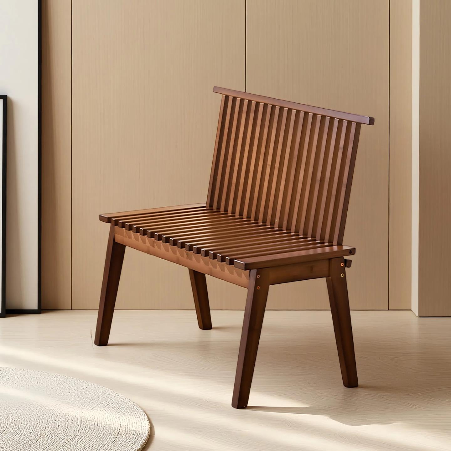 折叠长条凳子沙发椅餐厅竹实木阳台休闲风简约带靠背凉椅可躺可睡