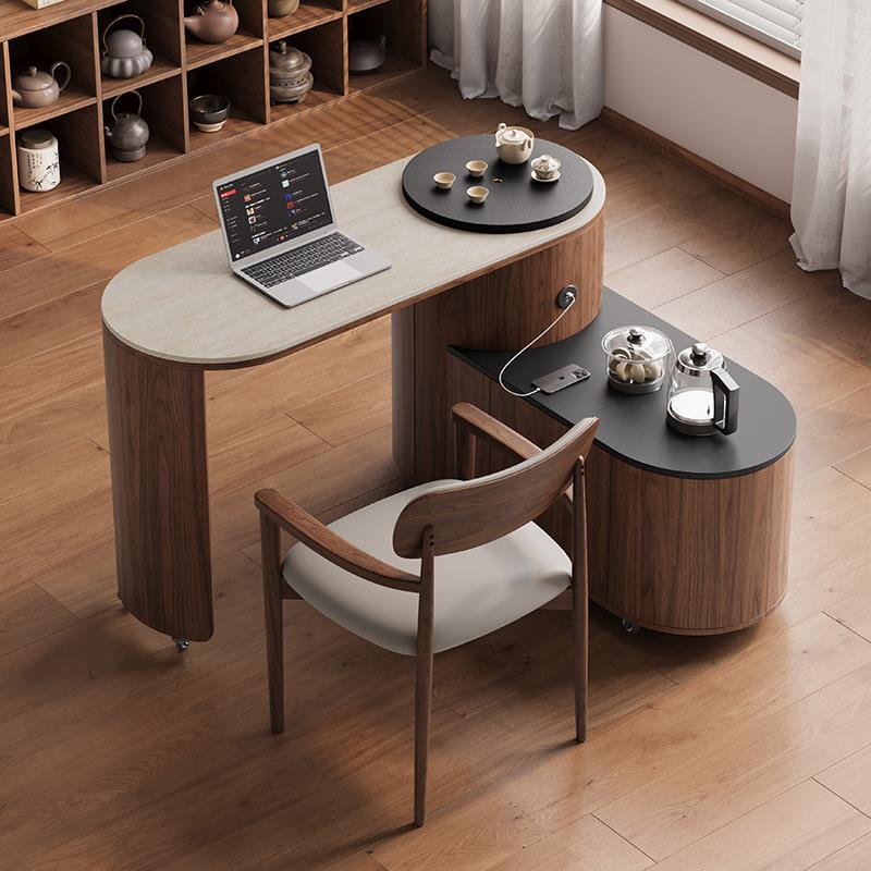 新款移动茶台多功能泡茶桌简约家用椭圆形可旋转两用阳台小型茶桌