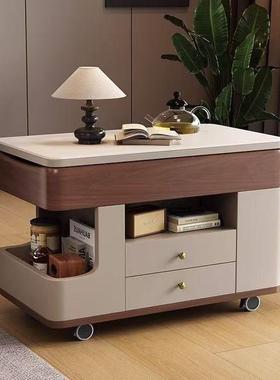 友宝妮现代简约实木小公寓岛咖啡桌可移动可调节板岩节省空间的边