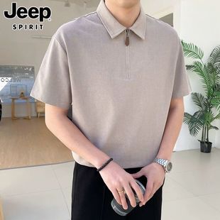 t恤男士 潮流纯色翻领上衣服新款 吉普短袖 2025夏季 百搭polo衫 男装