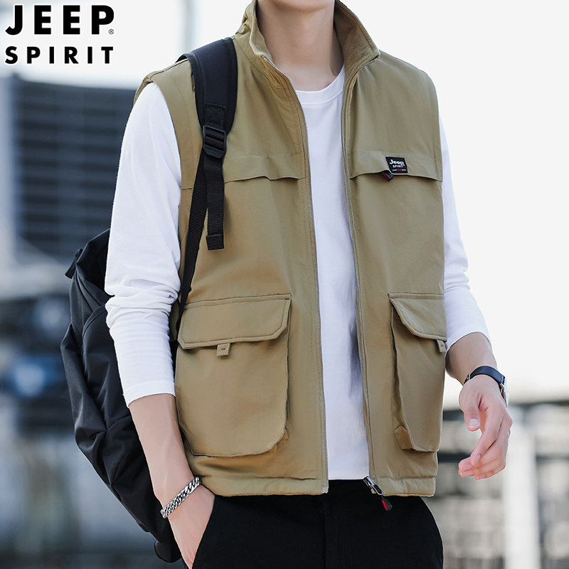 JEEPSPIRIT两面穿加绒马甲男