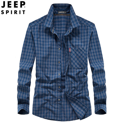 JEEPSPIRIT纯棉格子长袖衬衫
