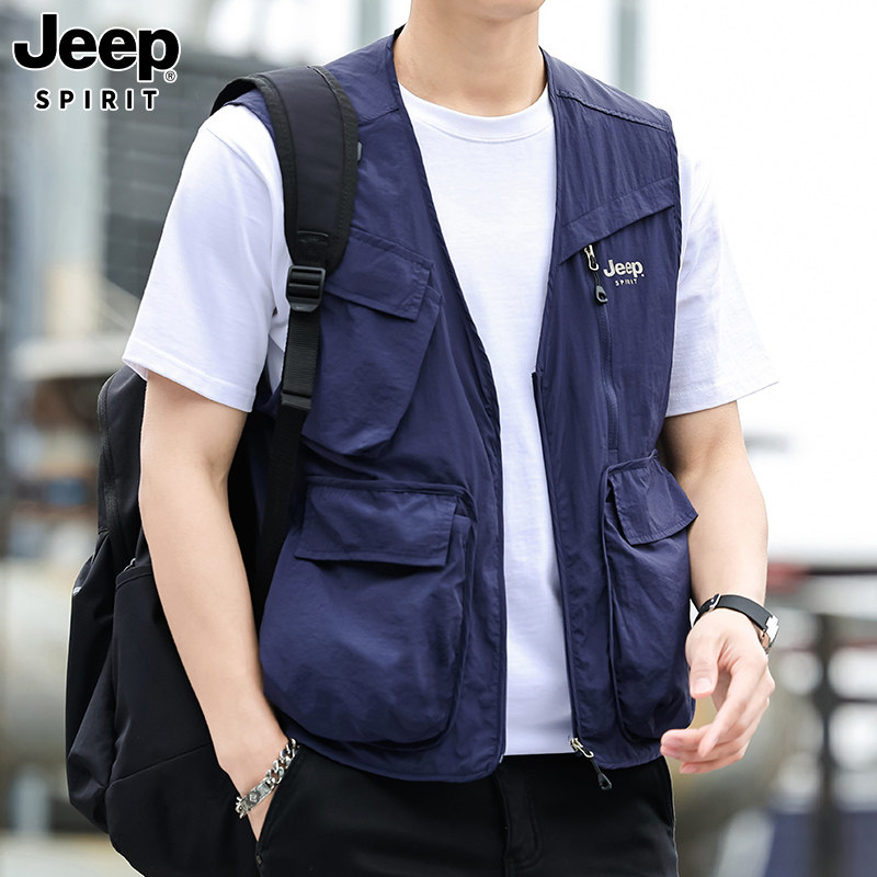 JEEPSPIRIT工装马甲多口袋透气