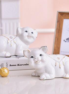 胖胖小瓷 陶瓷猪摆件一对招财生肖福贵猪家居饰品客厅玄关摆设
