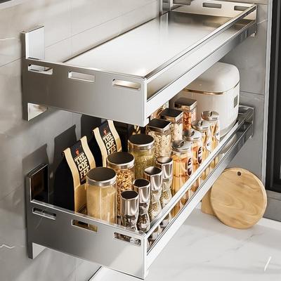 不锈钢厨房调料品置物架壁挂式多功能免打孔挂墙壁上悬空收纳架子