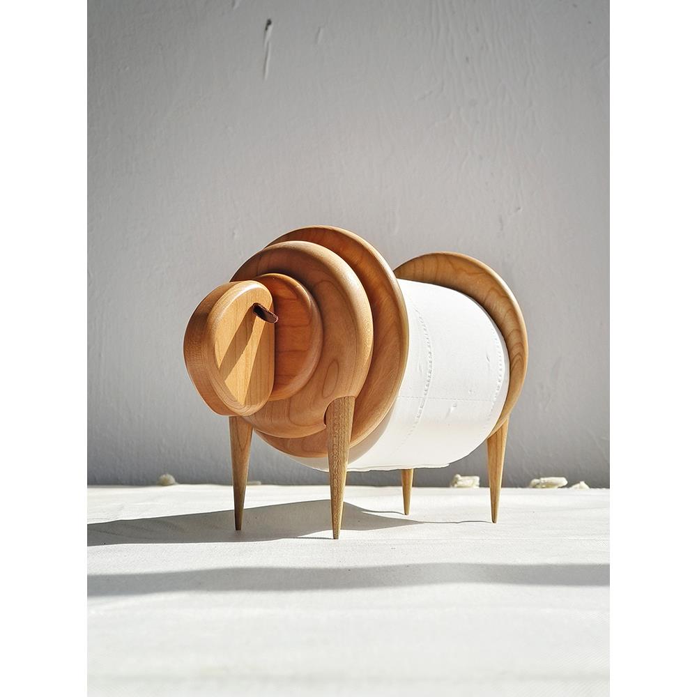 小绵羊卷纸架立式实木质纸巾收纳架厨房保鲜膜免打孔创意桌面摆件