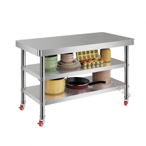 移轮子可带打包台动B不锈钢工作台车间操作台厨房置物架三层双层
