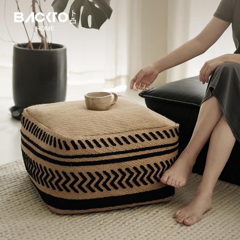 BACKTO卜凸家居摩洛哥天然黄麻坐墩脚踏家用蒲团沙发脚凳可拆洗